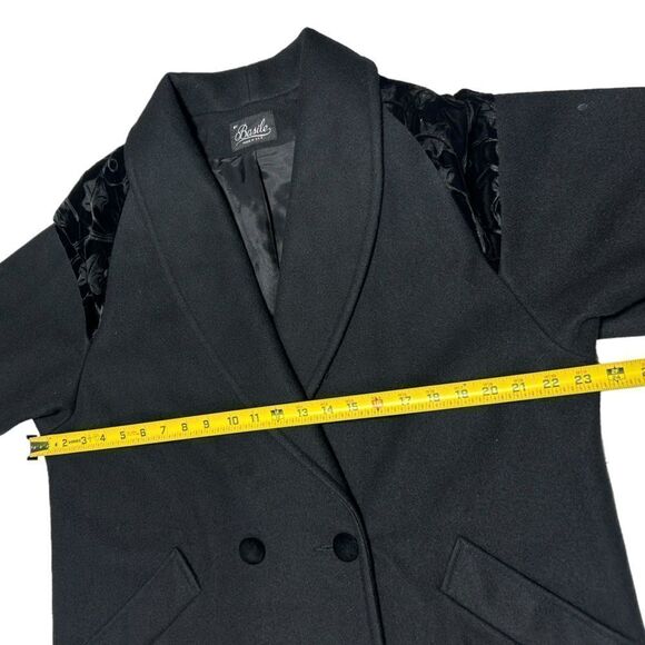 Vintage Basile Italian Wool Coat Long Black Coat Warm Winter Peacoat Two Button - Picture 9 of 11